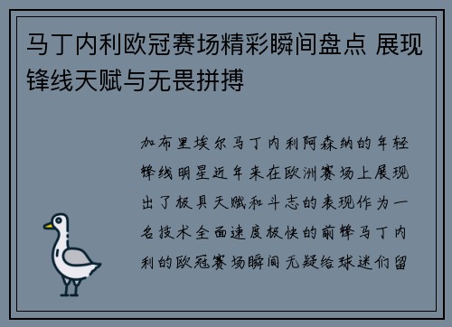 马丁内利欧冠赛场精彩瞬间盘点 展现锋线天赋与无畏拼搏